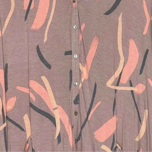 Logo Lori Goldstein Medium Cardigan Pink Button Up Striped 3/4 Sleeve V Neck - Picture 3 of 8